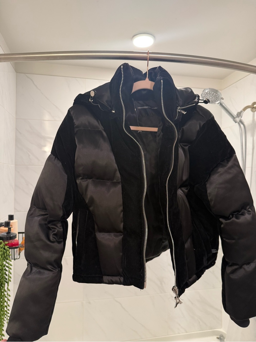 Maniere De Voir Black Quilted Puffer Jacket with Hood